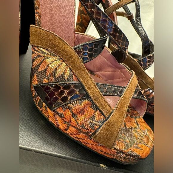 Miu Miu 5” Heels Exotic Jacquard & Leather Slingbacks Size 39 US 9 Made in Italy - Picture 15 of 16